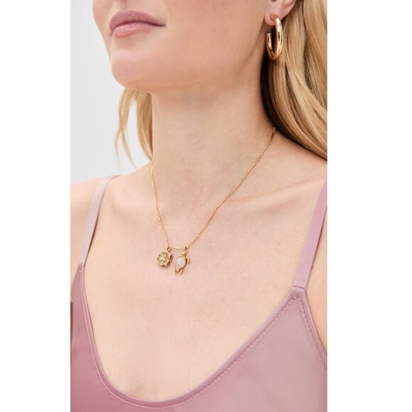 NWT Alemais Encanto Fine Chill Necklace Womens Gold Rose Quartz Turtle Charm NEW - Picture 13 of 14